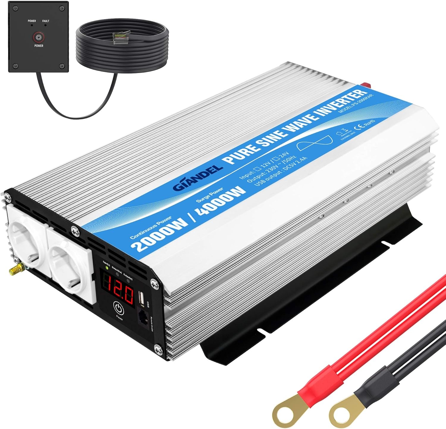 Pure Sinus Omvormer 2000W - 12V naar 220V/230V - Camper, Auto