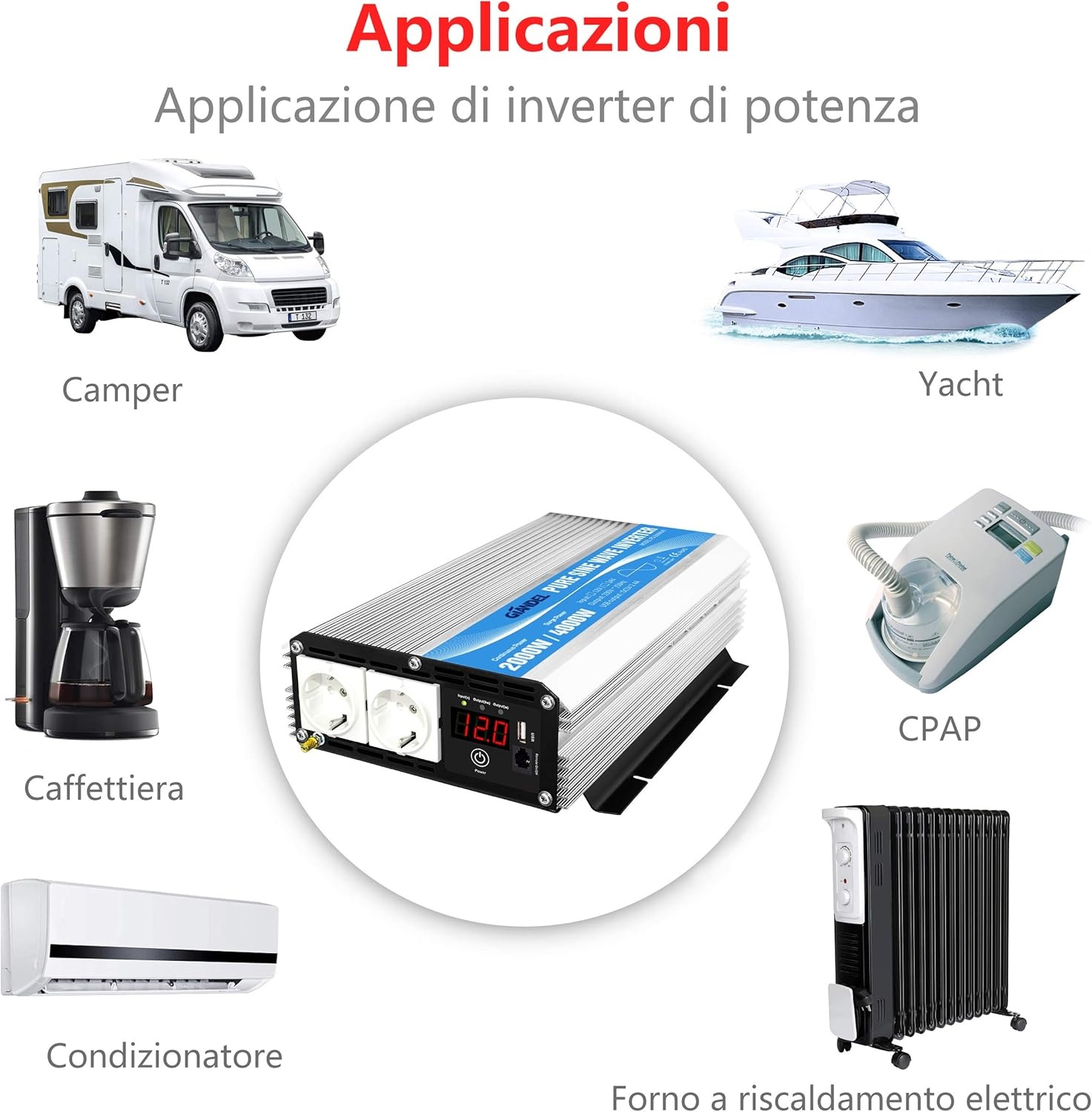 Pure Sinus Omvormer 2000W - 12V naar 220V/230V - Camper, Auto
