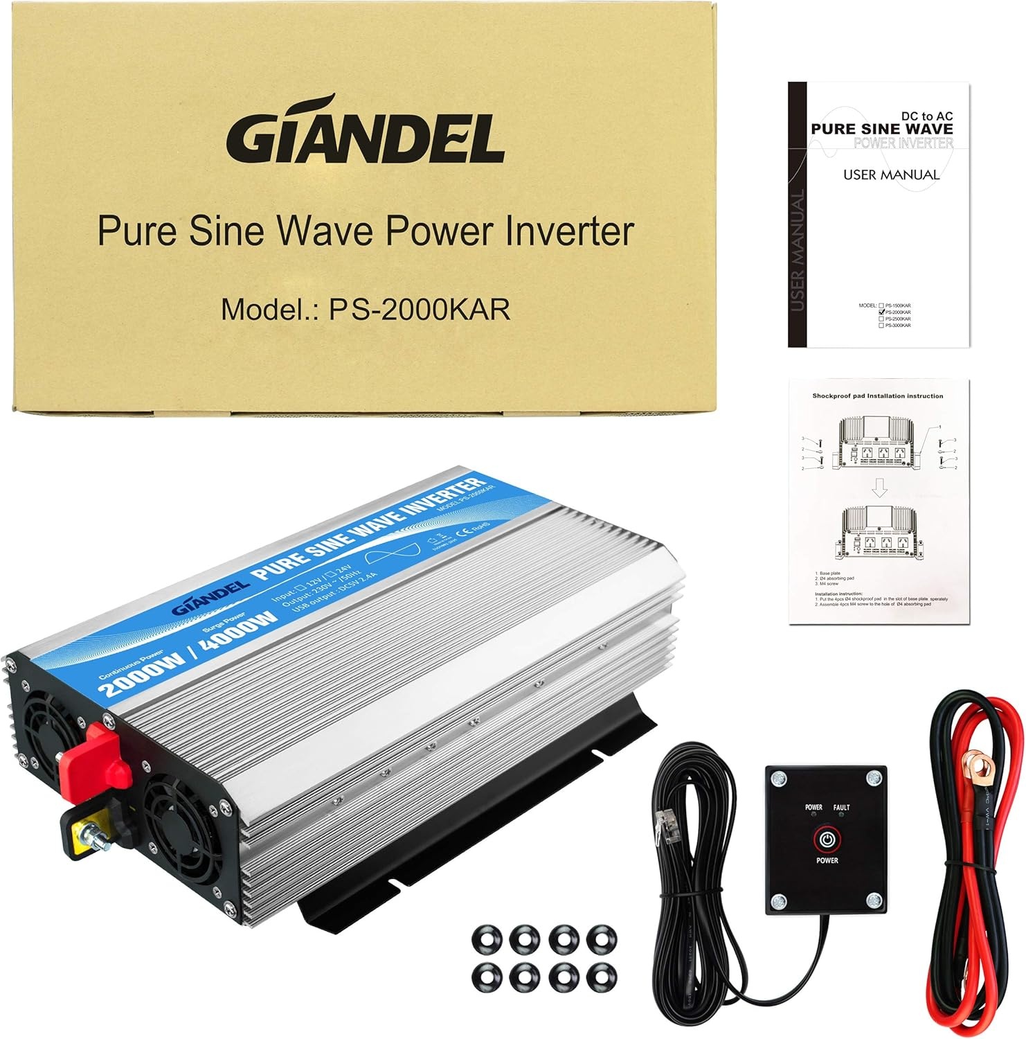Pure Sinus Omvormer 2000W - 12V naar 220V/230V - Camper, Auto