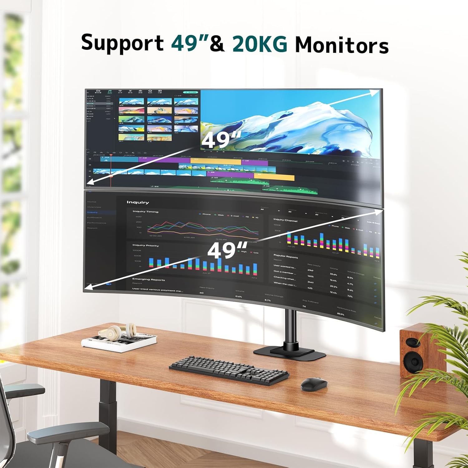 Dubbele Monitorarm voor 17-49" Schermen - Zwart - 34% Korting
