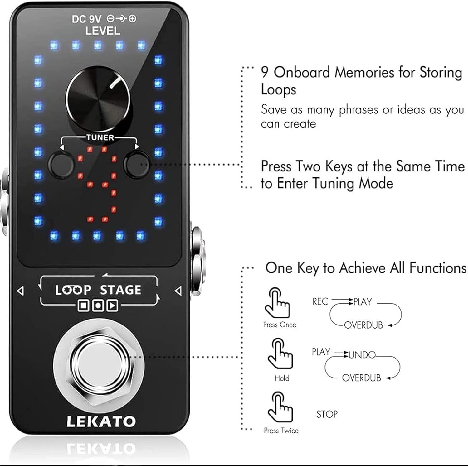 Gitaar Looper Pedaal met 9 Lussen & 40 Min Opname - 29% Korting!