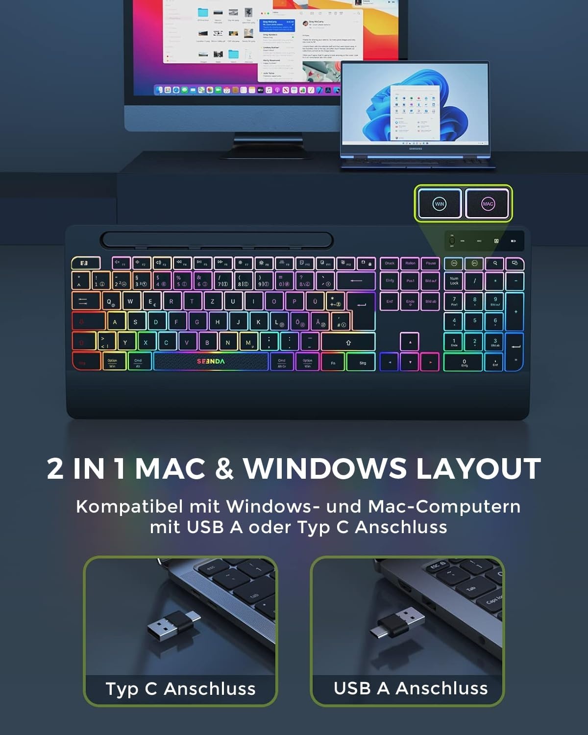 Verlicht QWERTZ Toetsenbord (Zwart) - 57% Korting!