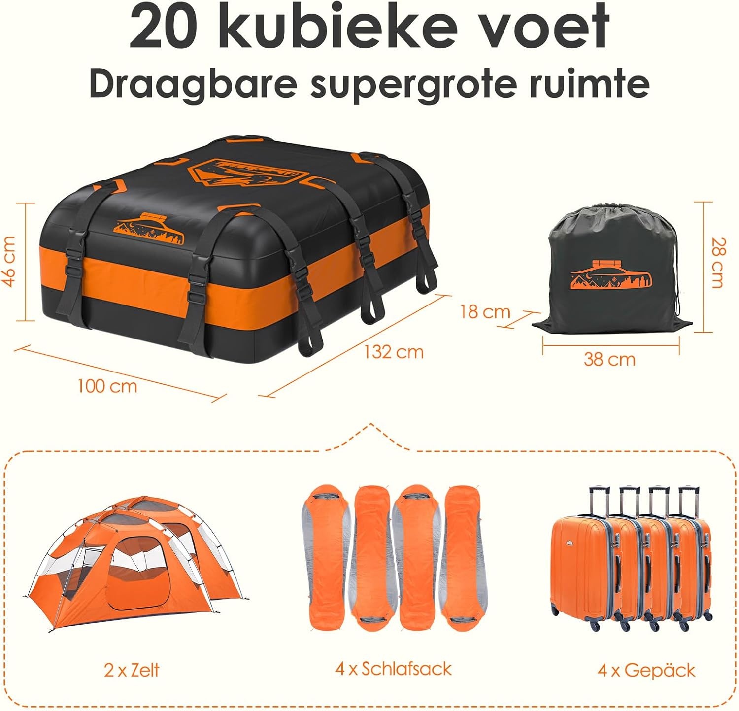 Opvouwbare Dakkoffer 566L Oranje - Waterdicht & Universeel