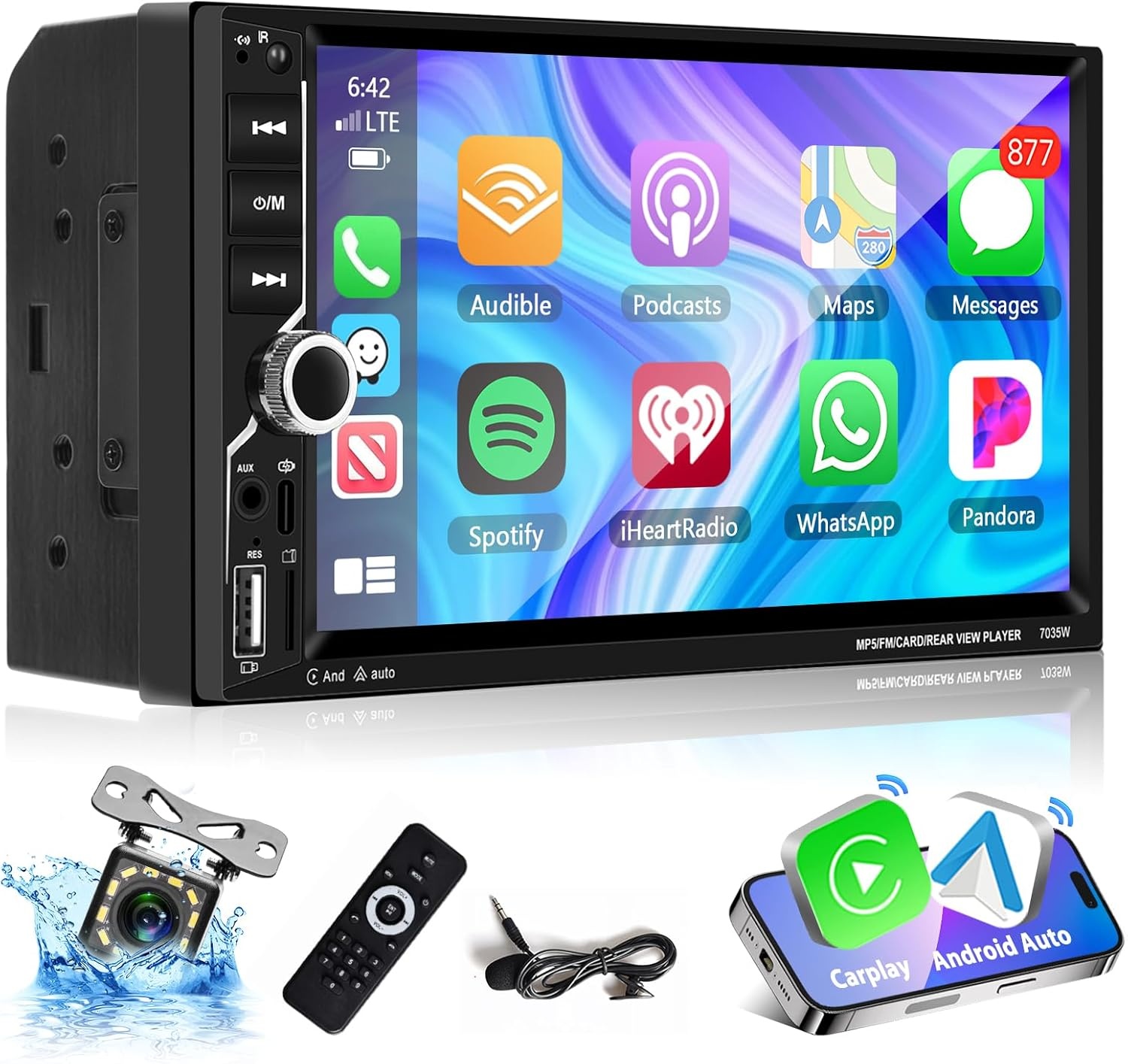 2 DIN Autoradio met draadloos CarPlay/Android Auto & 7" Touchscreen (29% korting)