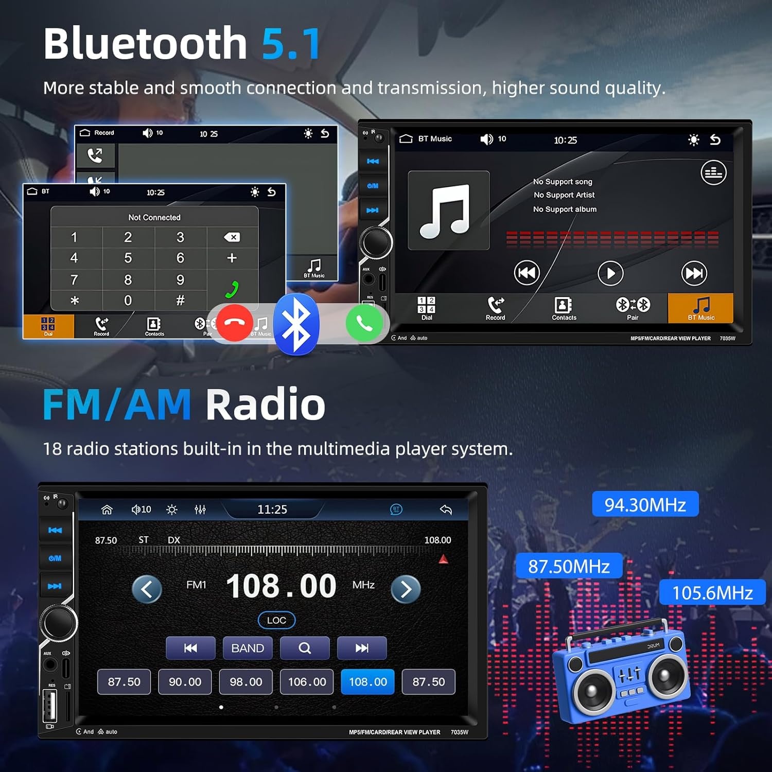 2 DIN Autoradio met draadloos CarPlay/Android Auto & 7" Touchscreen (29% korting)