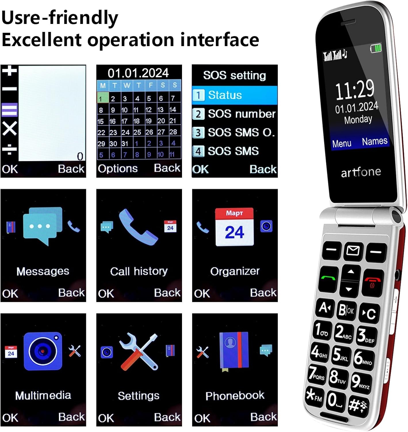 Senioren Klaptelefoon Rood: Groot Display & SOS