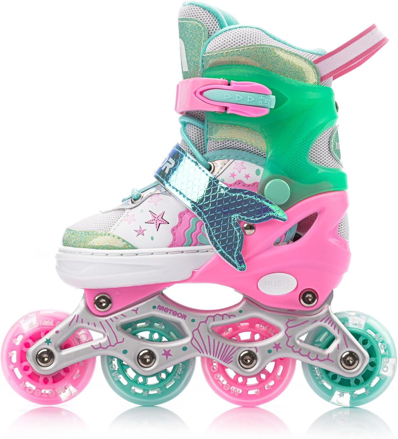 Kinder inline skates met LED wielen, verstelbaar, Maat S, Mermaid