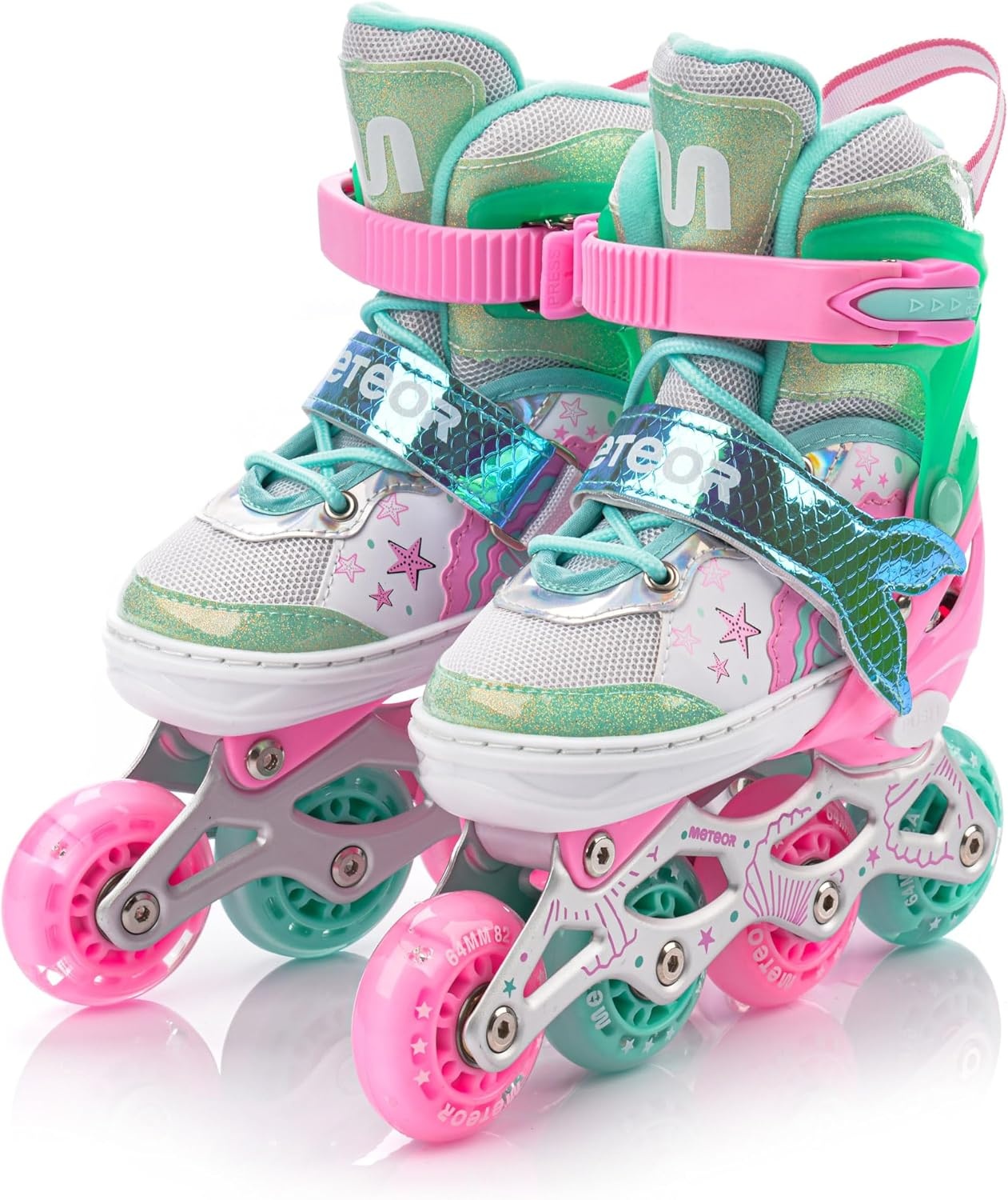 Kinder inline skates met LED wielen, verstelbaar, Maat S, Mermaid