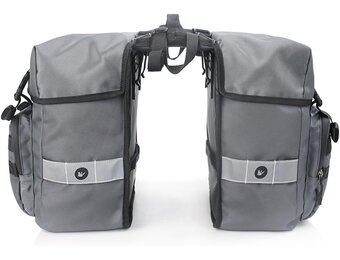 Dubbele Fietstas 40L Grijs met Regenhoes | Molle | Reflectie | Telefoonvak
