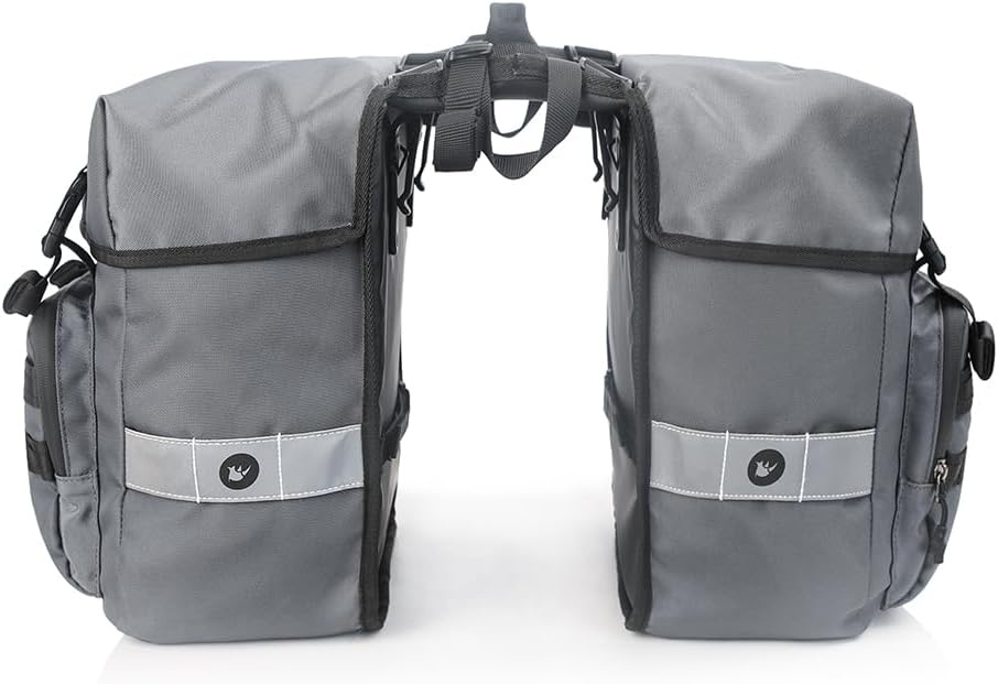 Dubbele Fietstas 40L Grijs met Regenhoes | Molle | Reflectie | Telefoonvak