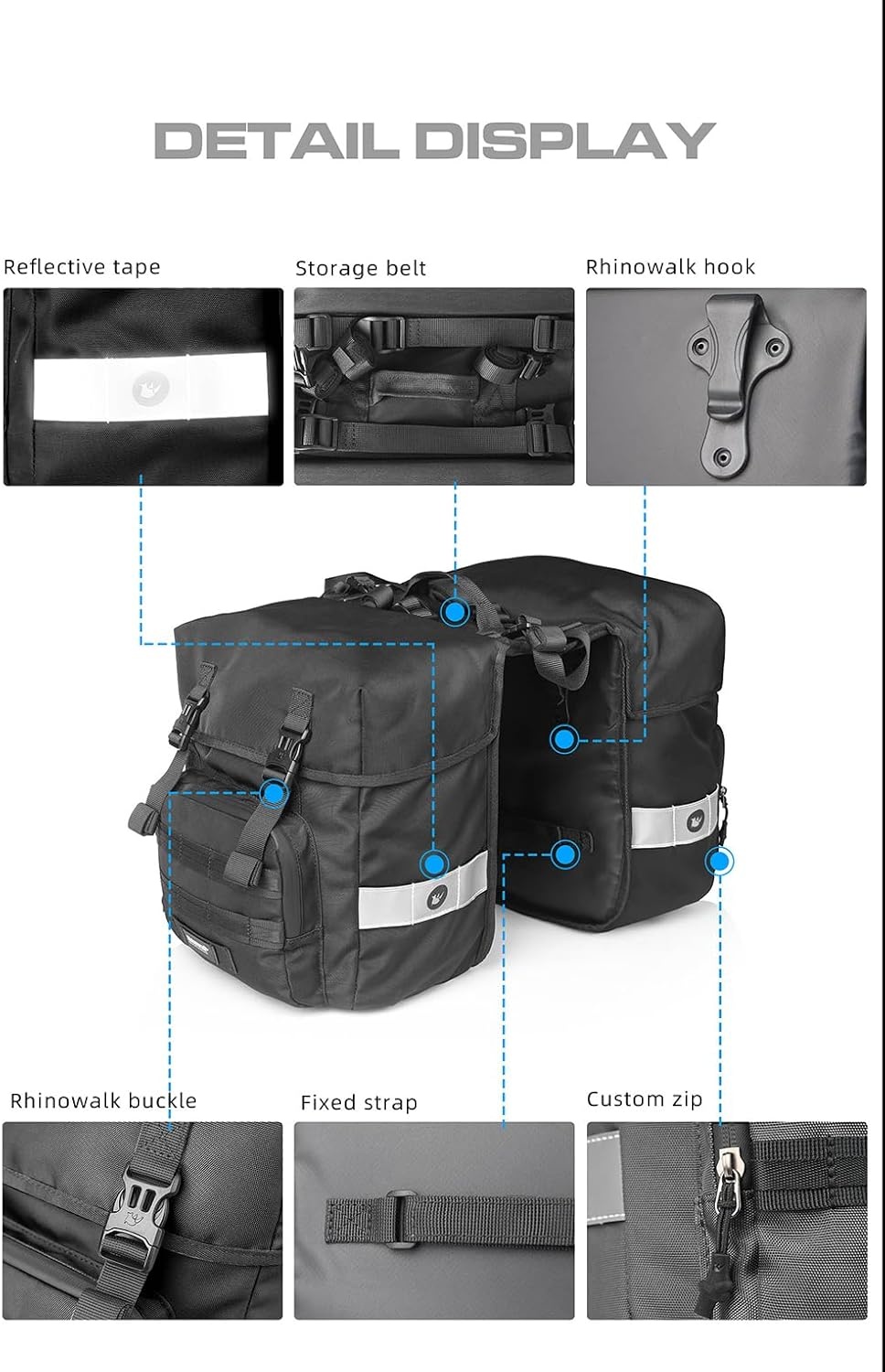 Dubbele Fietstas 40L Grijs met Regenhoes | Molle | Reflectie | Telefoonvak