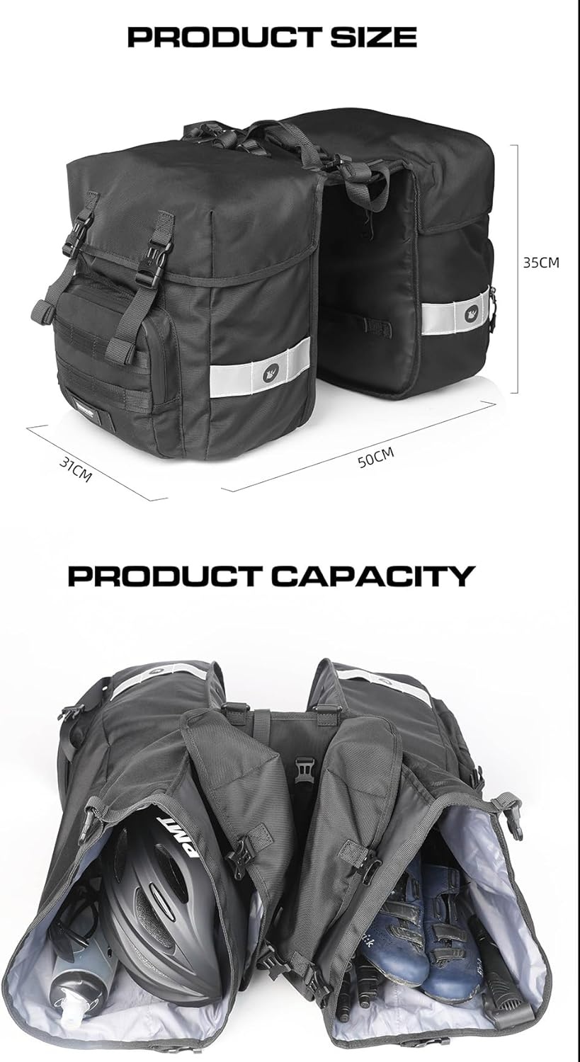 Dubbele Fietstas 40L Grijs met Regenhoes | Molle | Reflectie | Telefoonvak