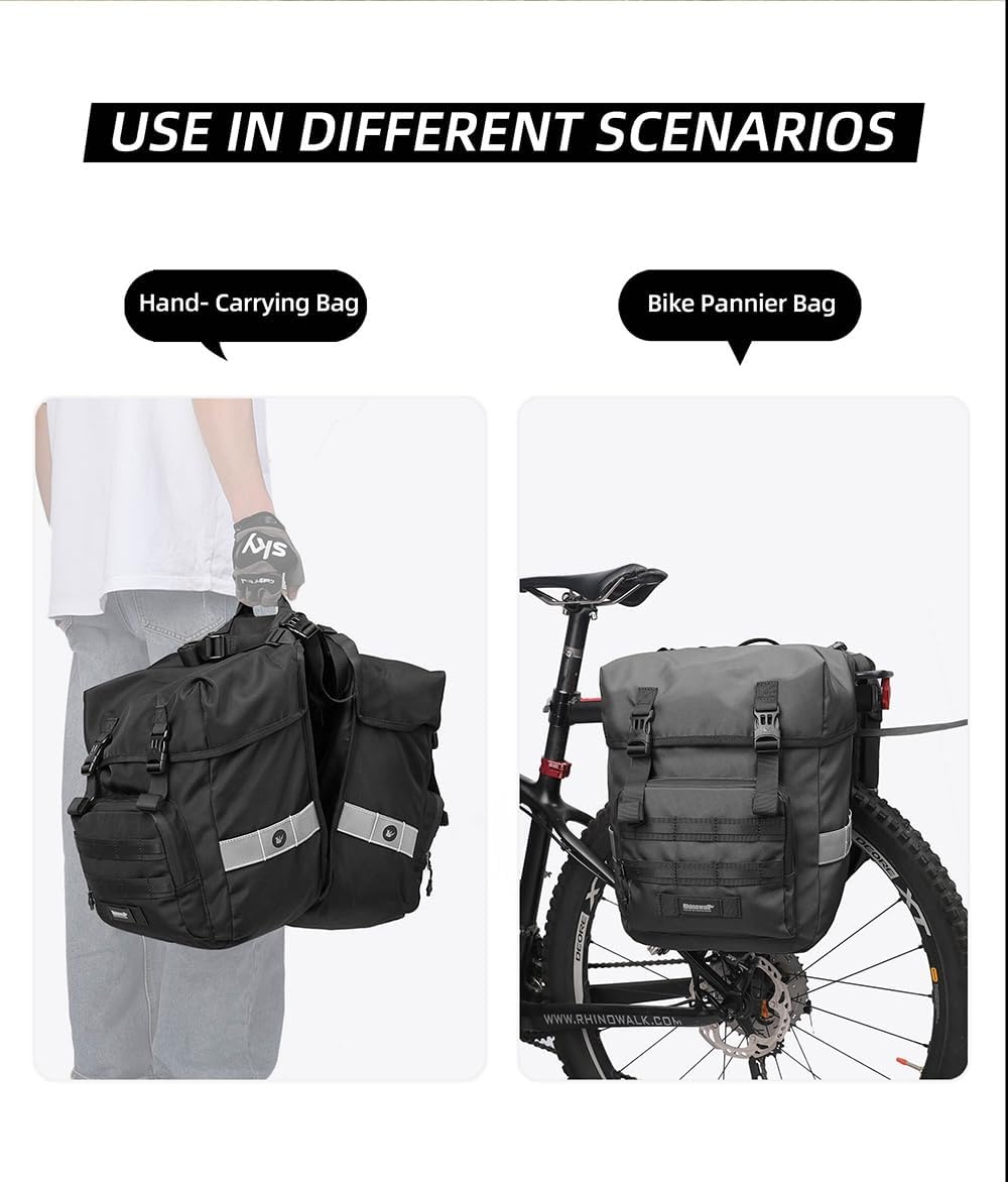 Dubbele Fietstas 40L Grijs met Regenhoes | Molle | Reflectie | Telefoonvak