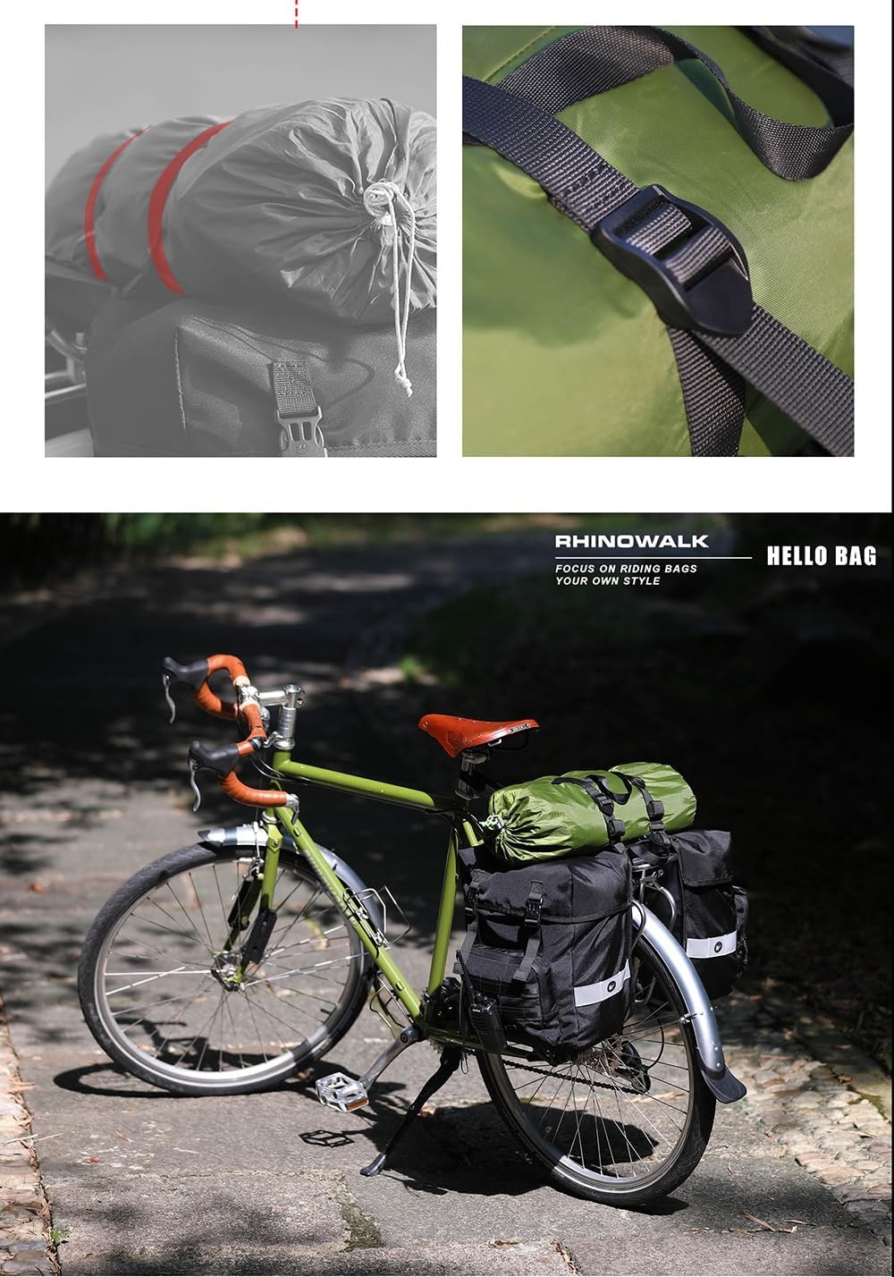 Dubbele Fietstas 40L Grijs met Regenhoes | Molle | Reflectie | Telefoonvak
