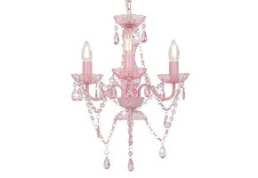 Roze Kroonluchter met Kralen, 3x E14 Fitting, 40% Korting