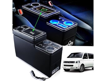 Middenconsole Opbergbox Draadloos Opladen VW T4-T7.1 | 5x USB | Zwart