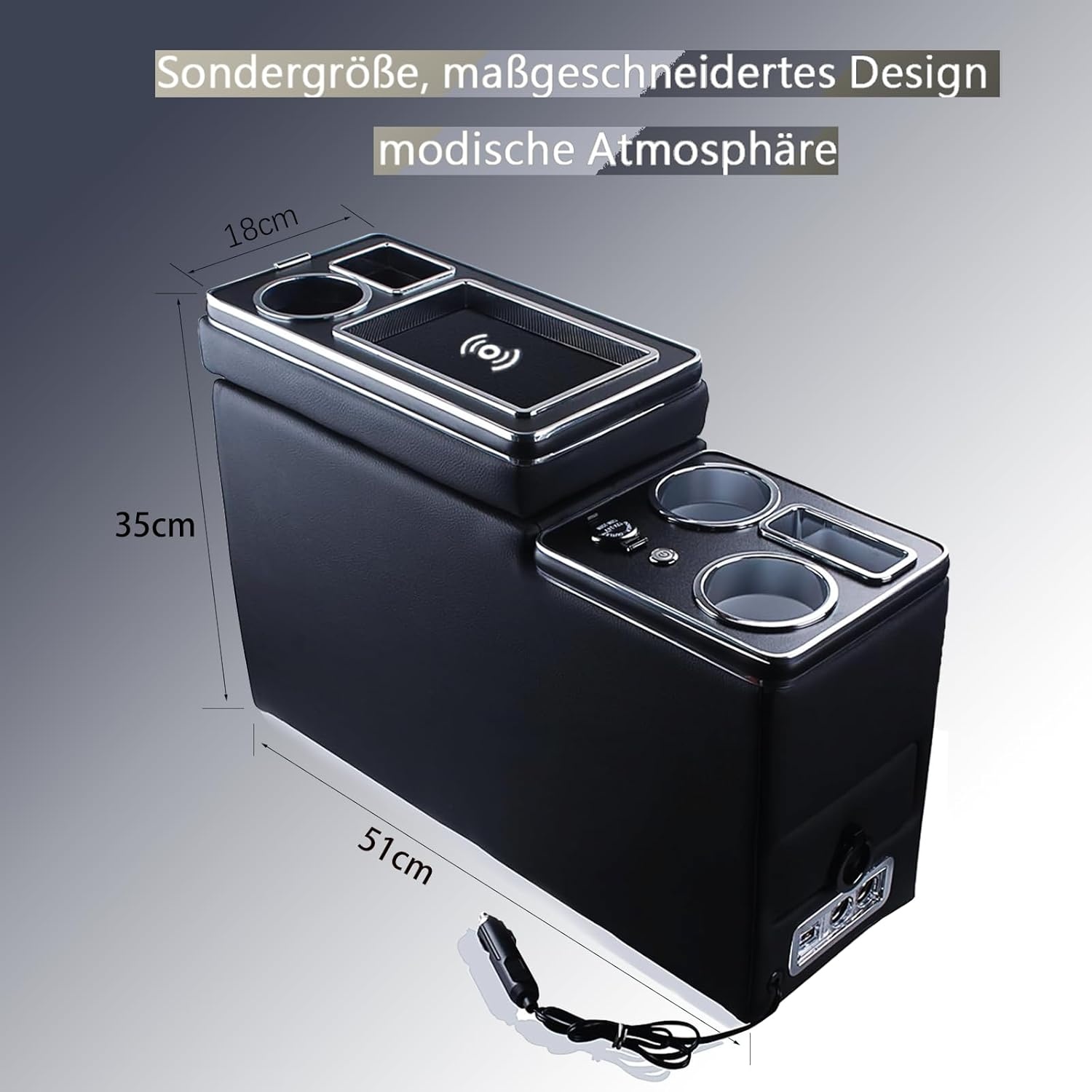 Middenconsole Opbergbox Draadloos Opladen VW T4-T7.1 | 5x USB | Zwart