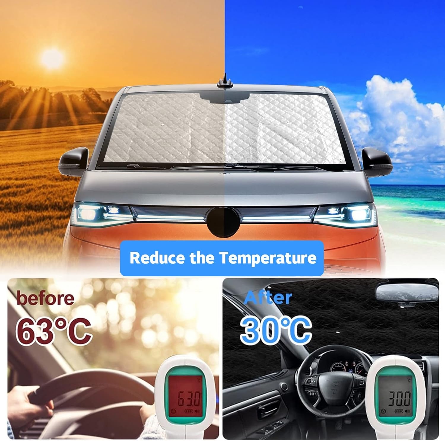Zilveren Zonneklep Windscherm VW T7 California (2021-2024) - Opvouwbaar | 28% Korting
