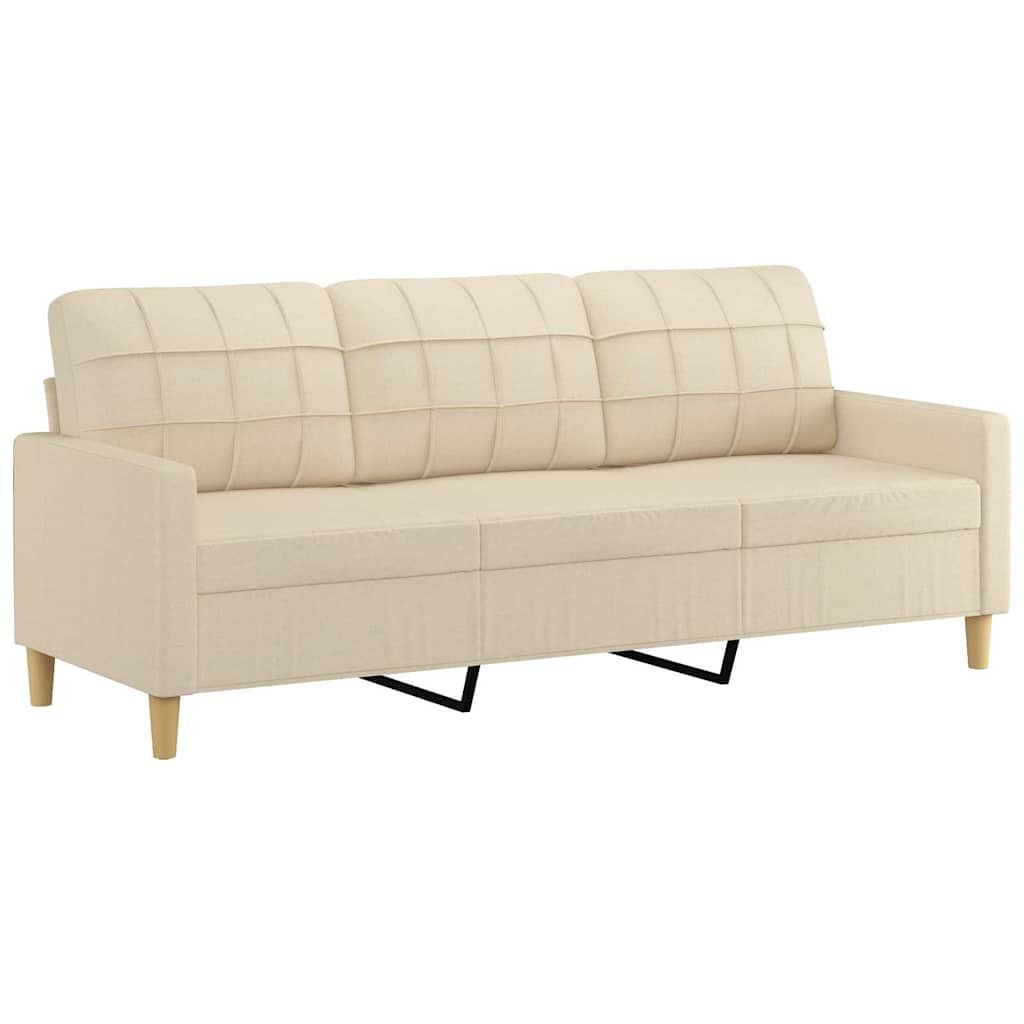 vidaXL Driezitsbank 180 cm stof crèmekleurig