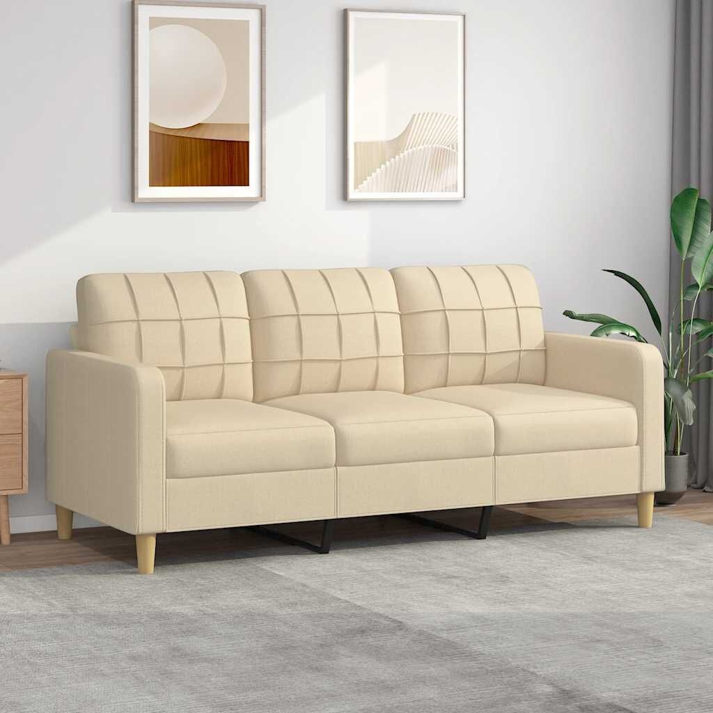 vidaXL Driezitsbank 180 cm stof crèmekleurig