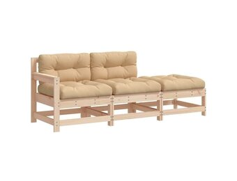 vidaXL 3-delige Loungeset met kussens massief hout