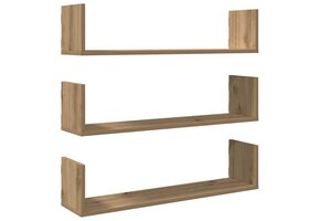 vidaXL Wandschappen 3 stuks, 80x18x18 cm, Bewerkt Hout