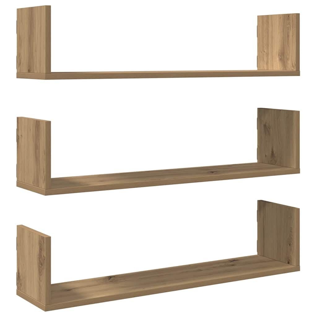 vidaXL Wandschappen 3 st 80x18x18 cm bewerkt hout artisanaal eiken