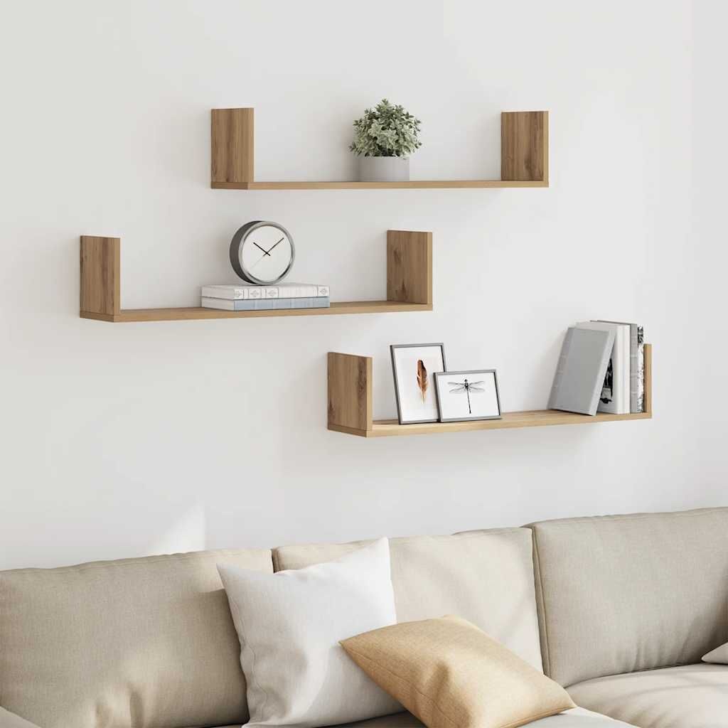 vidaXL Wandschappen 3 st 80x18x18 cm bewerkt hout artisanaal eiken