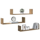 vidaXL Wandschappen 3 st 80x18x18 cm bewerkt hout artisanaal eiken
