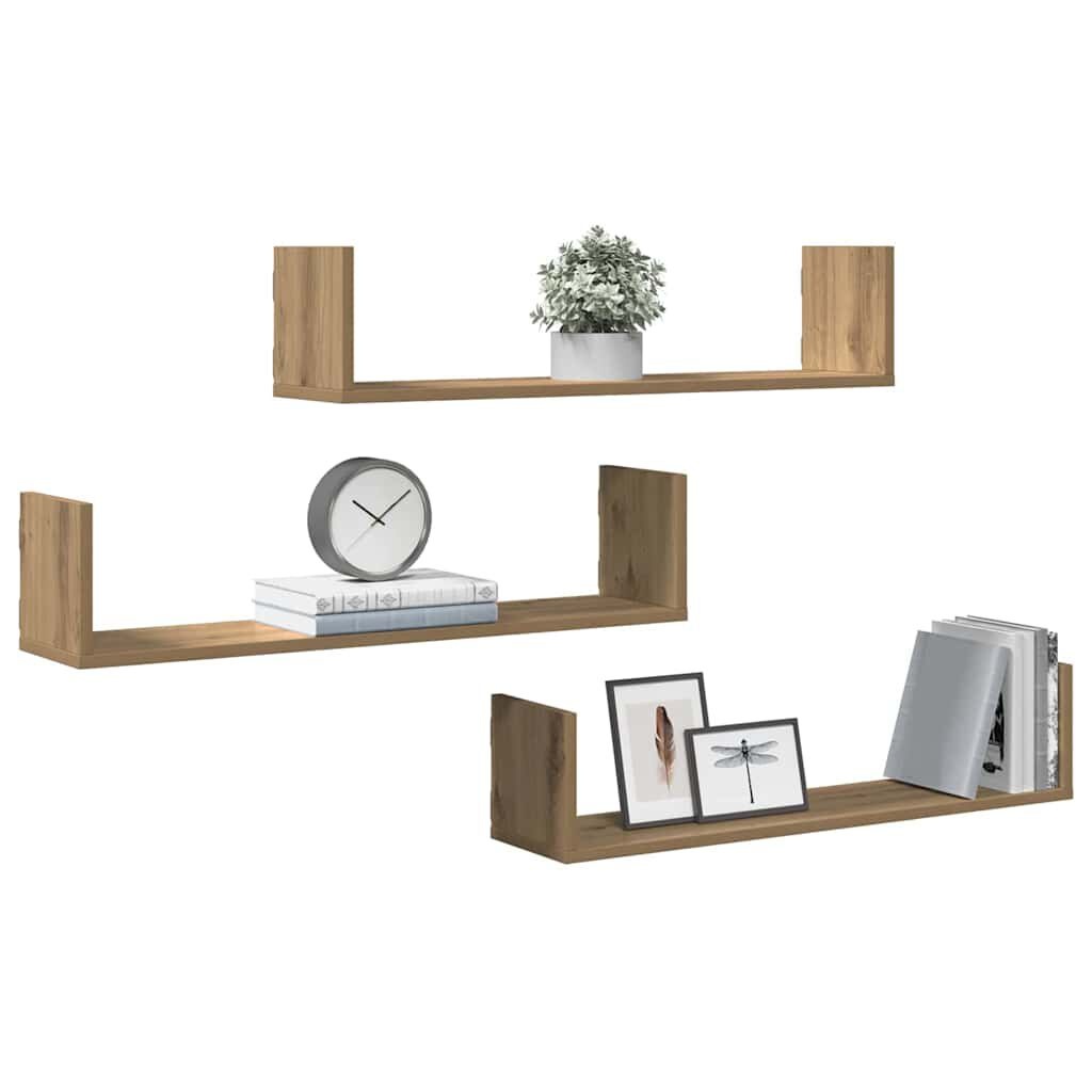 vidaXL Wandschappen 3 st 80x18x18 cm bewerkt hout artisanaal eiken