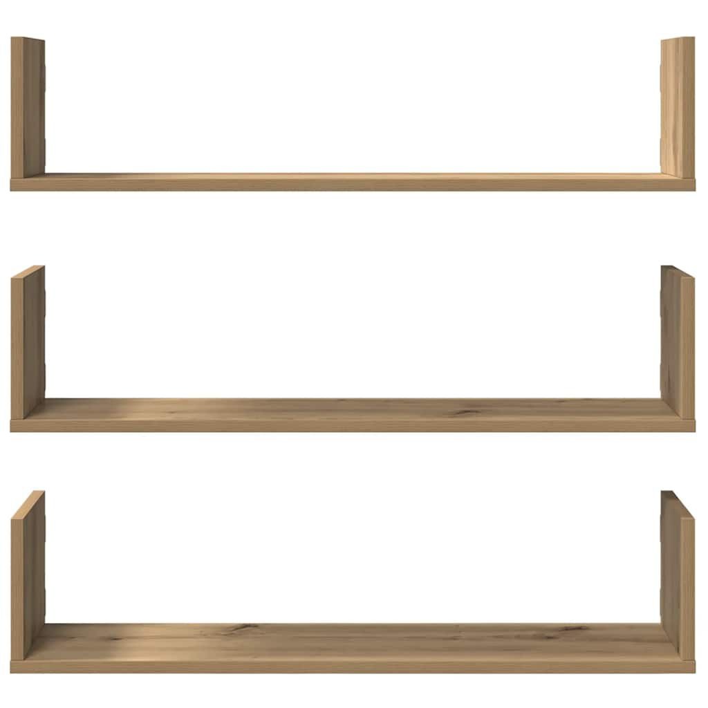vidaXL Wandschappen 3 st 80x18x18 cm bewerkt hout artisanaal eiken