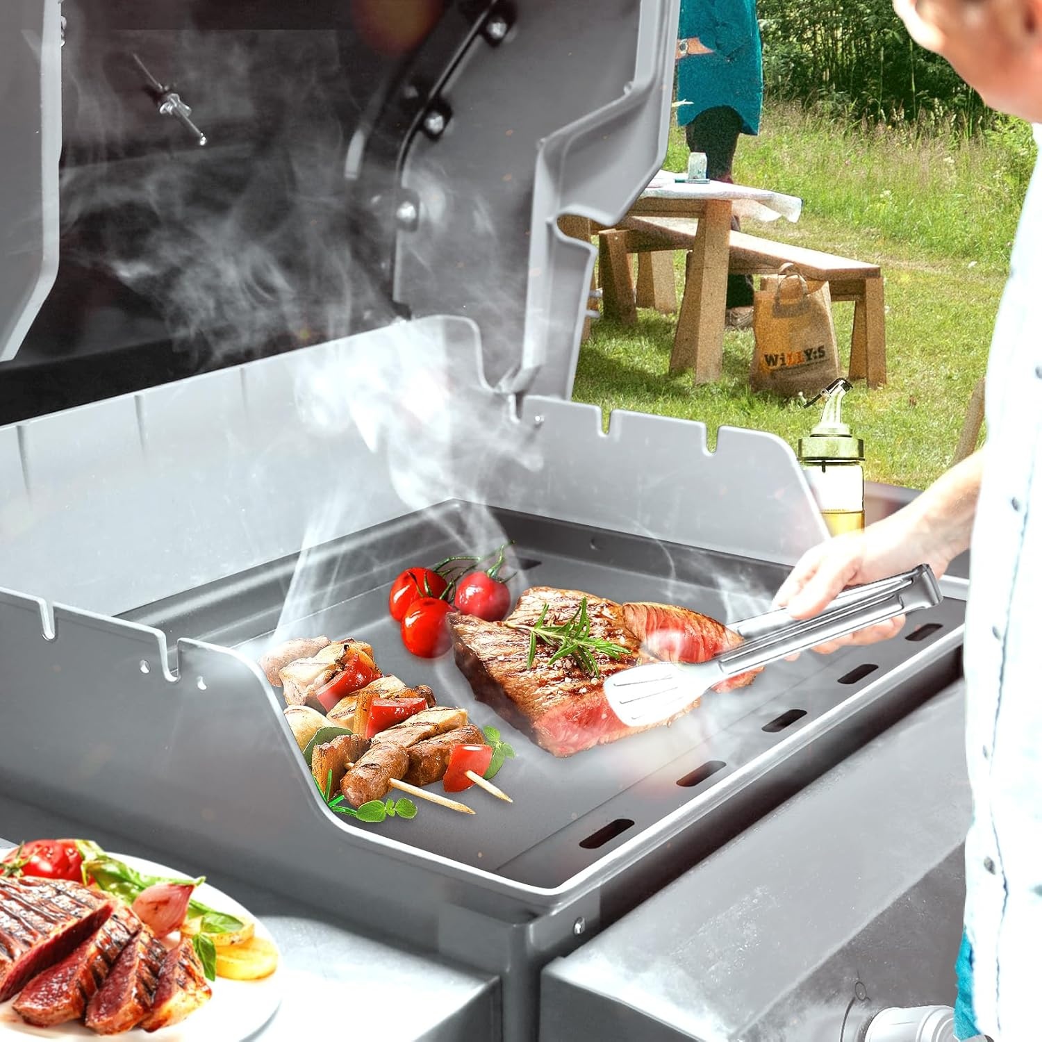 Denmay 50 x 44 cm Plancha grillplaat voor Weber Spirit 200-serie, universele grillplaat, reserveonderdelen, vervanging voor Weber Spirit I & II serie E210, E220, S210, S220, 1 stuk