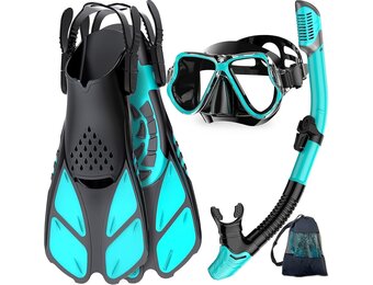 Snorkelset volwassenen met flippers, snorkelmasker met verstelbare zwemvinnen, snorkelpakketten snorkelmasker en flippers set met draagtas voor beginners en snorkelaars