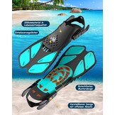 Snorkelset volwassenen met flippers, snorkelmasker met verstelbare zwemvinnen, snorkelpakketten snorkelmasker en flippers set met draagtas voor beginners en snorkelaars