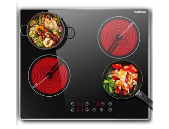 Karinear Keramische Kookplaat 60 cm met Metalen Frame, 6000W, 4 Zones, Touch Control en Kinderbeveiliging