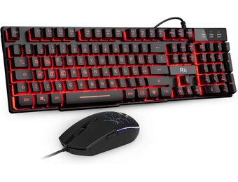 Rii Gaming RK101 (lay-out Italiano) gaming-toetsenbord en gaming-muis met LED-achtergrondverlichting, instelbare gevoeligheid tot 3.200 dpi.