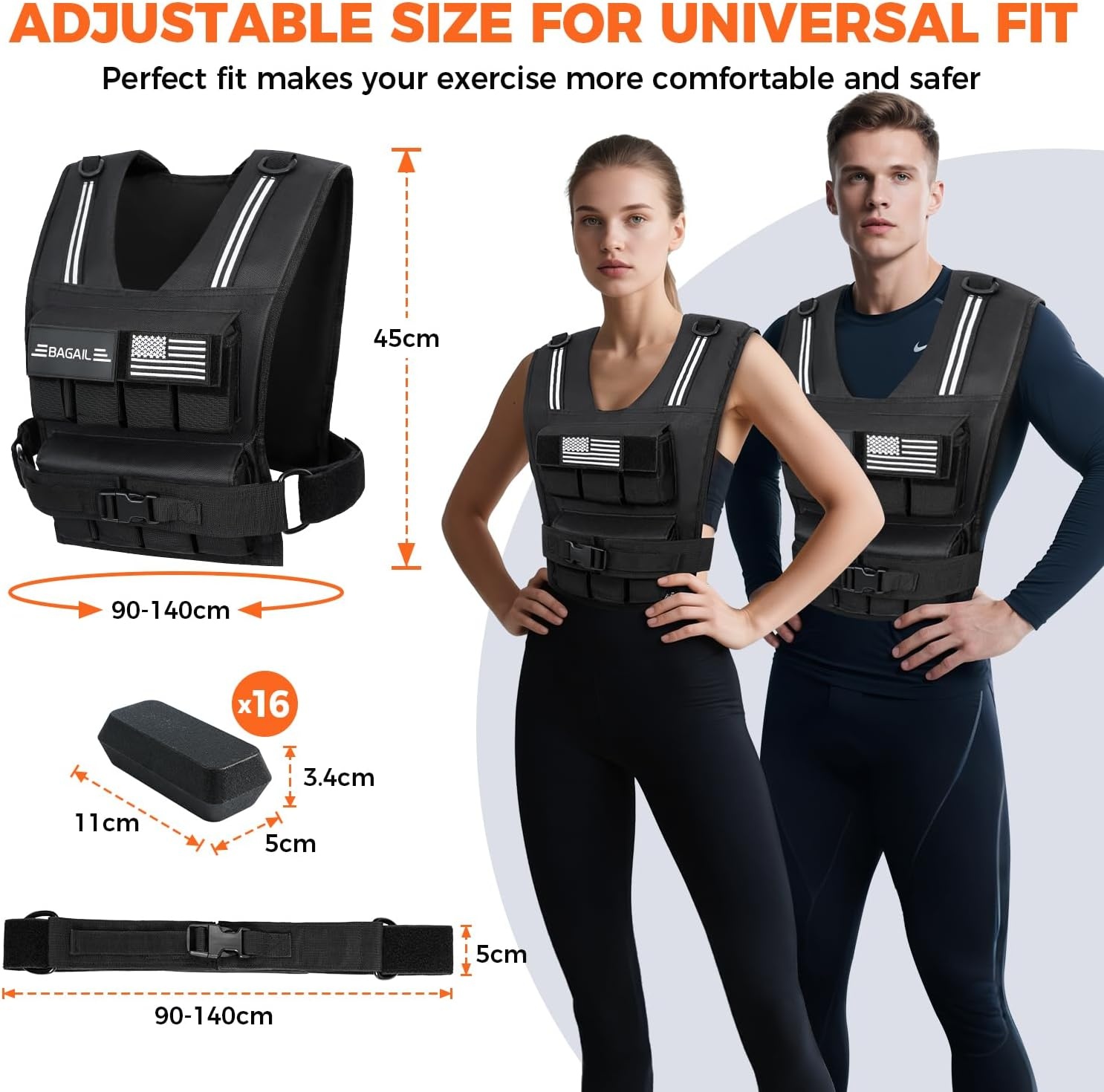 Bagail Trainingsvest met Gewichten Zwart 40lb