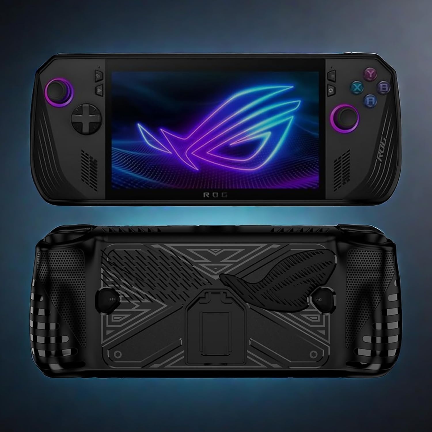 GIOPUEY Hoesje voor ASUS ROG Ally X 2024 - met standaard - transparante pc en zachte TPU-bumper - onzichtbare airbag valbescherming - zwart