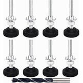 Verstelschroef, 8 stuks, meubelpoten, verstelbaar, metaal, M8 x 85 mm, stelpoten voor meubels, regelschroef, instelschroef met inslagmoeren, contramoeren en metalen boren
