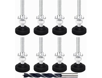 Verstelschroef, 8 stuks, meubelpoten, verstelbaar, metaal, M8 x 85 mm, stelpoten voor meubels, regelschroef, instelschroef met inslagmoeren, contramoeren en metalen boren