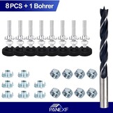 Verstelschroef, 8 stuks, meubelpoten, verstelbaar, metaal, M8 x 85 mm, stelpoten voor meubels, regelschroef, instelschroef met inslagmoeren, contramoeren en metalen boren