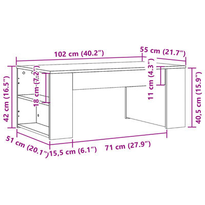 vidaXL Salontafel 102x55x42 cm bewerkt hout sonoma eikenkleurig