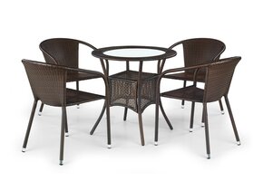 Donkerbruine Kunststof Rotan Tuintafel (74x74cm, Glas, 4 Pers.) - 47% Korting!