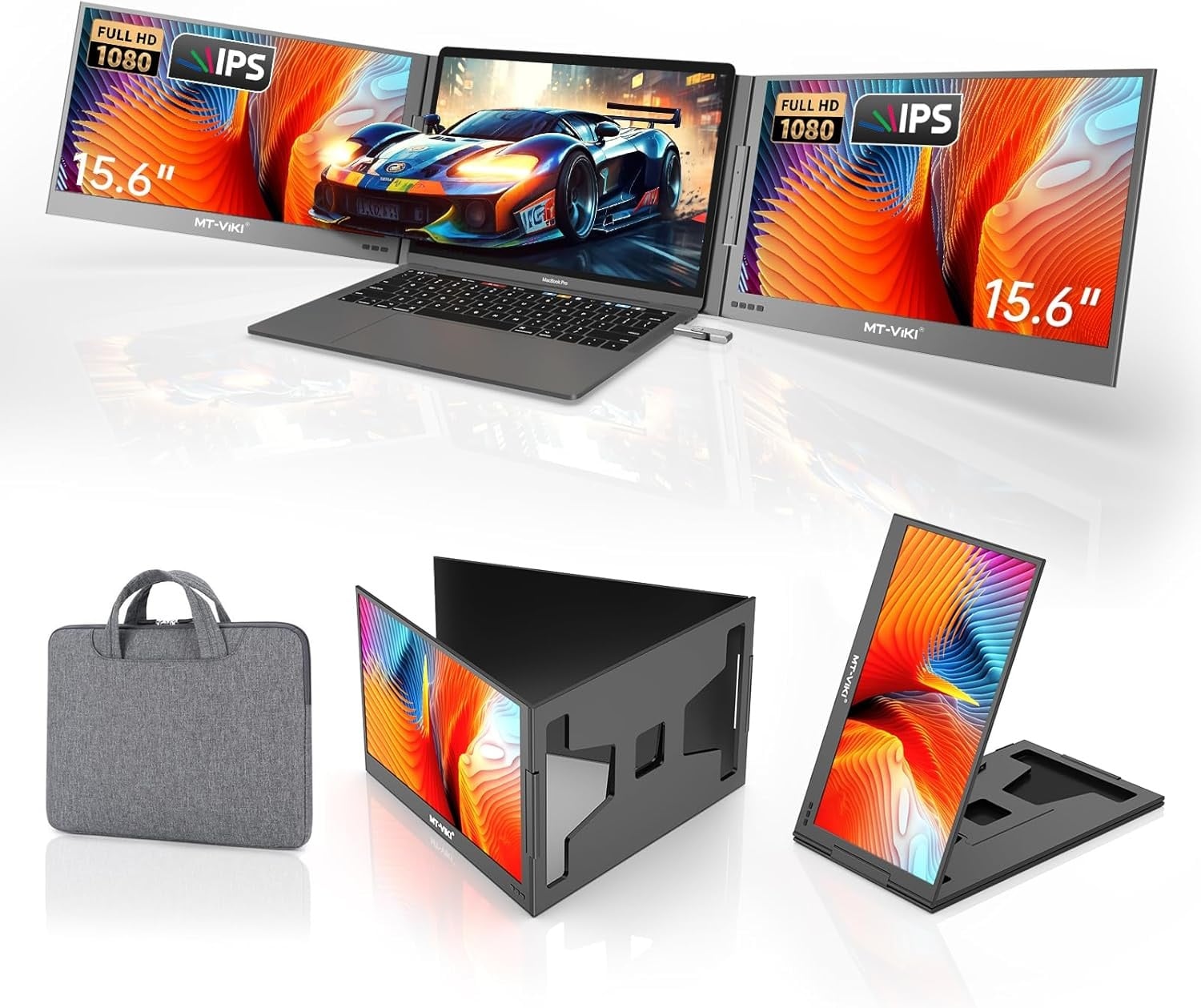 Draagbare drievoudige laptop schermverlenger voor 11-16 inch laptops | Mac/Android/Windows compatibel | 15.6 inch FHD 1080P IPS | 360° rotatie