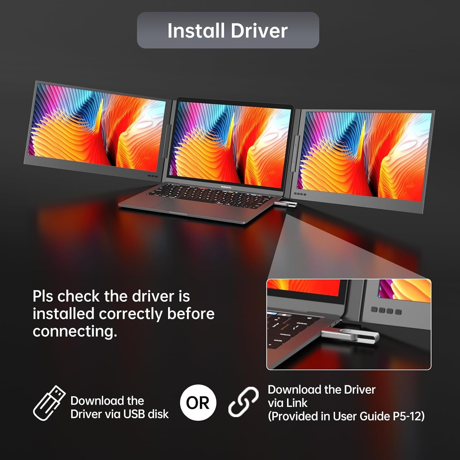 Draagbare drievoudige laptop schermverlenger voor 11-16 inch laptops | Mac/Android/Windows compatibel | 15.6 inch FHD 1080P IPS | 360° rotatie
