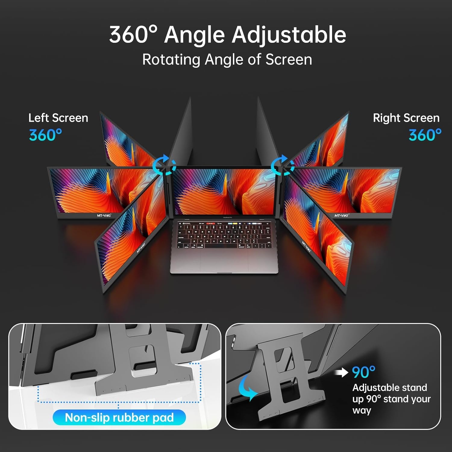 Draagbare drievoudige laptop schermverlenger voor 11-16 inch laptops | Mac/Android/Windows compatibel | 15.6 inch FHD 1080P IPS | 360° rotatie