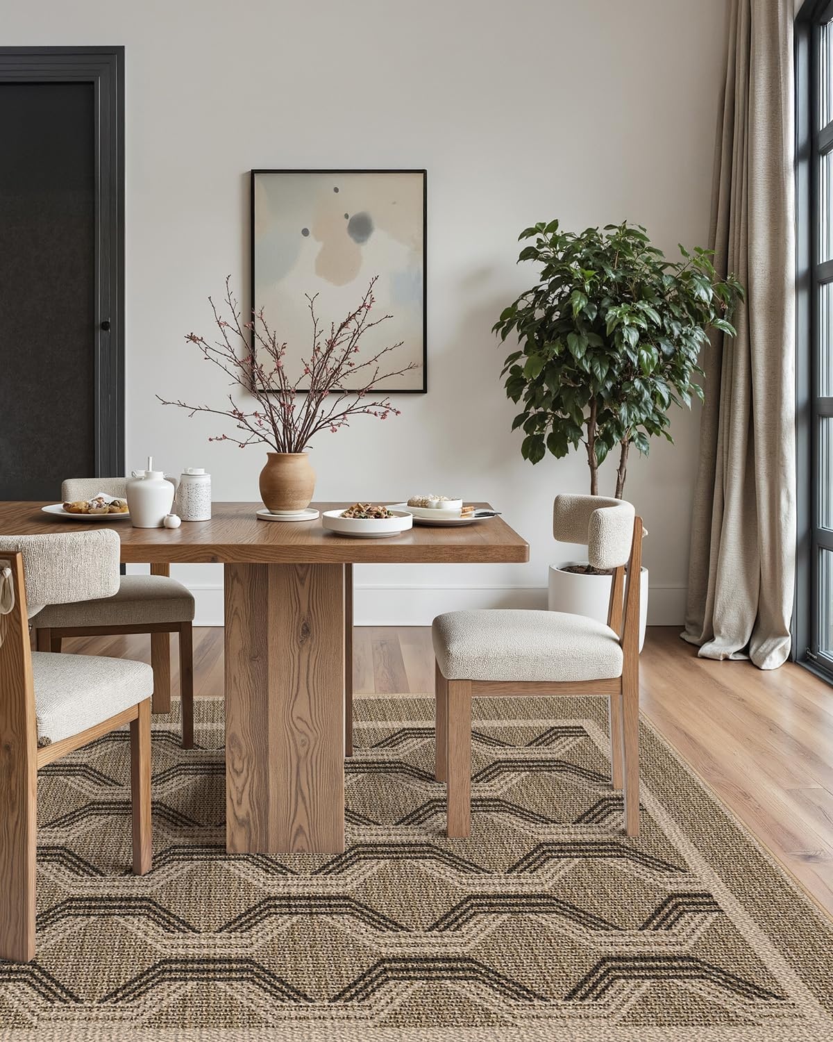 Vloerkleed voor Woonkamer Slaapkamer Eetkamer | 243x305cm Machinewasbaar Lage Stapel 4mm Dun Zacht Modern Geometrisch Anti-slip TPE Achtergrond Bruin