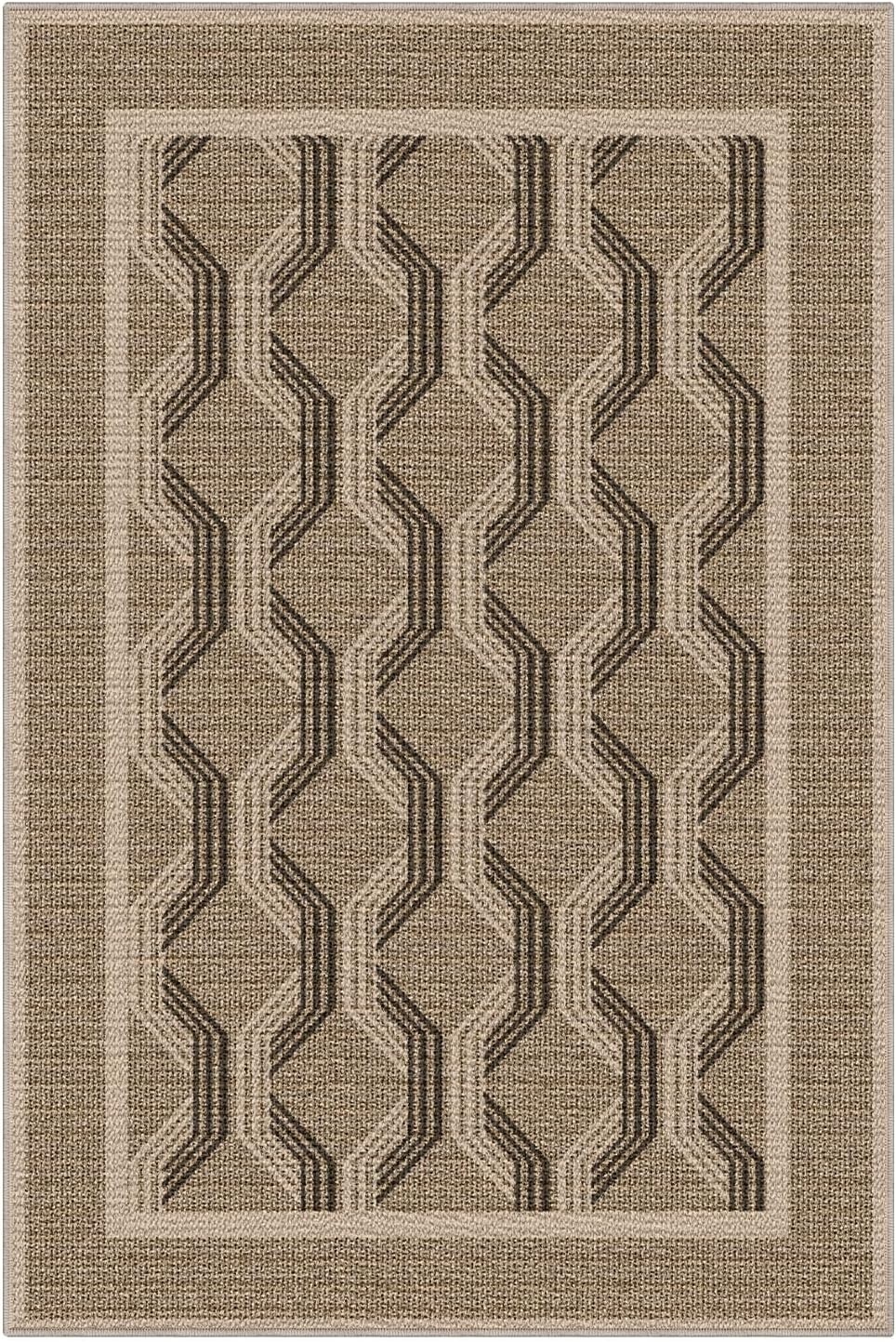 Vloerkleed voor Woonkamer Slaapkamer Eetkamer | 243x305cm Machinewasbaar Lage Stapel 4mm Dun Zacht Modern Geometrisch Anti-slip TPE Achtergrond Bruin