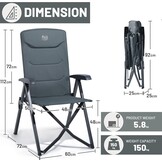 Campingstoel Klapstoel opvouwbaar verstelbare rugleuning 150 kg aluminium grijs met draagtas voor tuin balkon camper