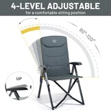 Campingstoel Klapstoel opvouwbaar verstelbare rugleuning 150 kg aluminium grijs met draagtas voor tuin balkon camper